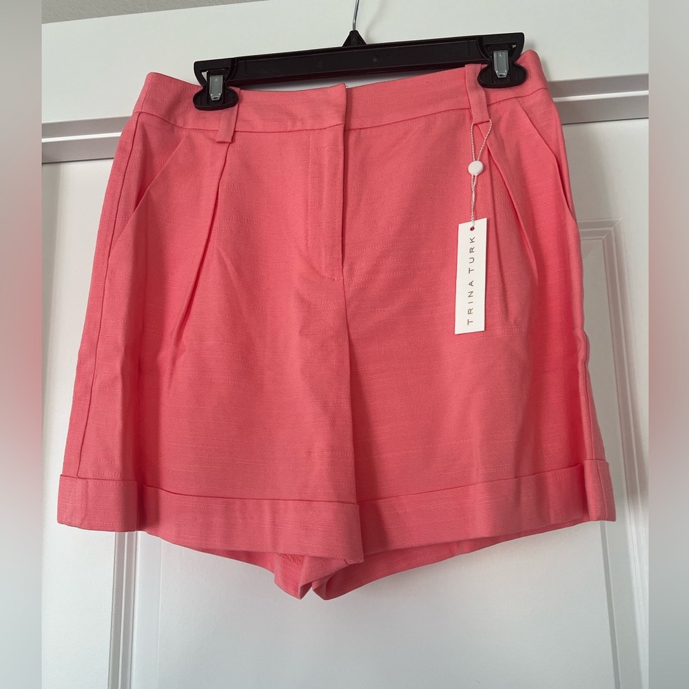 Trina Turk Ballad Shorts Flamingo Pink Pleated $238 Resort Summer Size 2